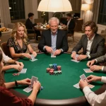 gk 88 players engaged in strategic poker game at a home gathering, showcasing vibrant chips and cards.