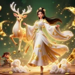 Hitclub brings luck as a stunning Asian woman and a celestial deer embody an engaging casino scene.