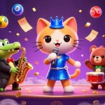 Experience 0555win's vibrant casino scene with exciting game elements and 3D characters.