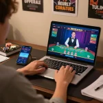 Player engaging in a live dealer blackjack game on say88 with strategic notes nearby.