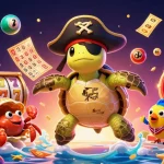 Engage with Sky88's vibrant casino adventures featuring a pirate turtle among dynamic lottery elements.