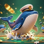 Engaging ta88 scene featuring a cartoon whale and dolphins amidst casino treasures and excitement.