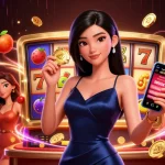 Win big with hm88 in a vibrant casino scene featuring stunning characters and slot elements.