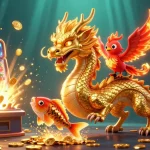 Experience excitement with 99win as a golden dragon and phoenix soar amid a casino explosion.