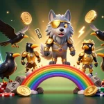 Experience the thrilling excitement of ee88 with a vibrant 3D casino scene featuring Odin and elements of luck and cryptocurrency.