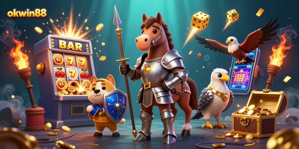 Experience the excitement of okwin88 with knights, treasure chests, and a dynamic casino scene.