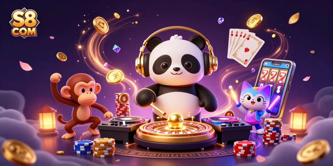 Spin the wheels of fortune with S8 COM in this vibrant casino illustration