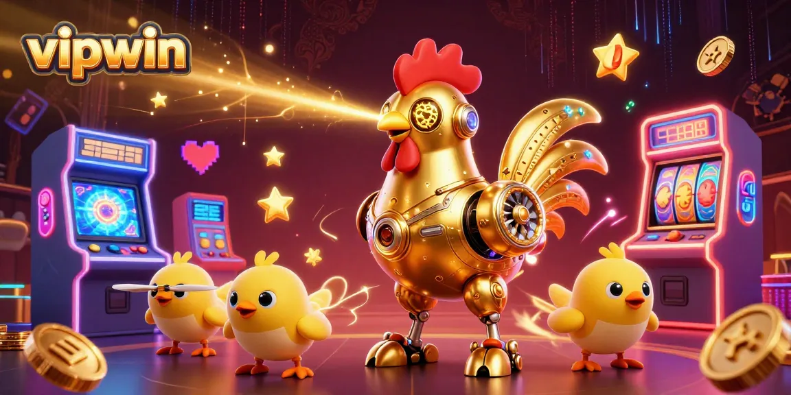 Experience thrilling gaming at vipwin with vibrant characters and dynamic arcade elements in this captivating casino illustration.