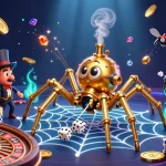 Engage with BL555âs thrilling casino atmosphere featuring golden spider, dice, and vibrant gaming elements.
